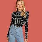 Shein Mock-neck Grid Crop Tee