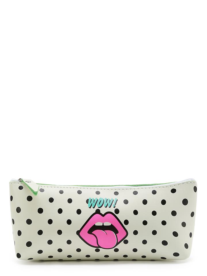 Shein Polka Dot & Lip Print Pu Pouch Bag
