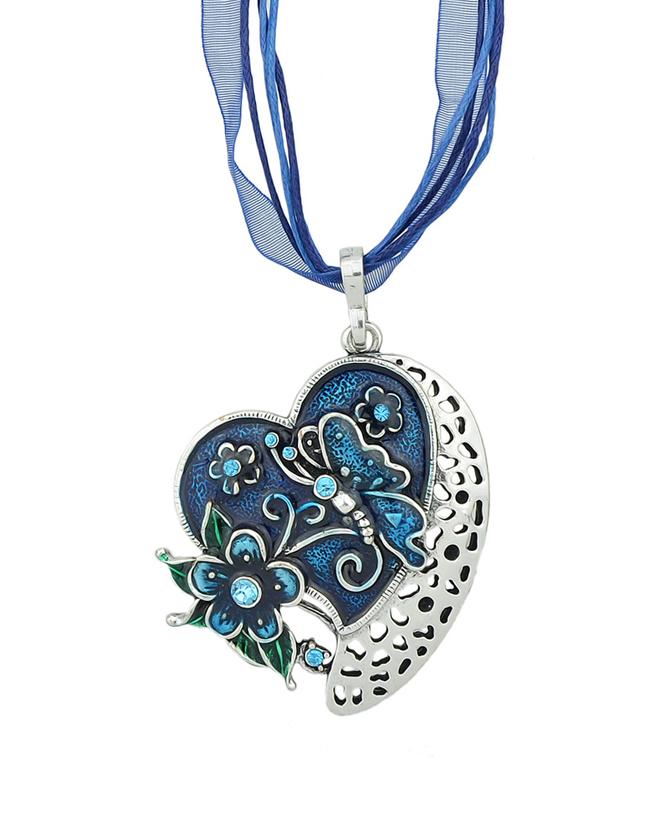 Shein New Fashion Blue Enamel And Rhinestone Cute Heart Pendant Necklace