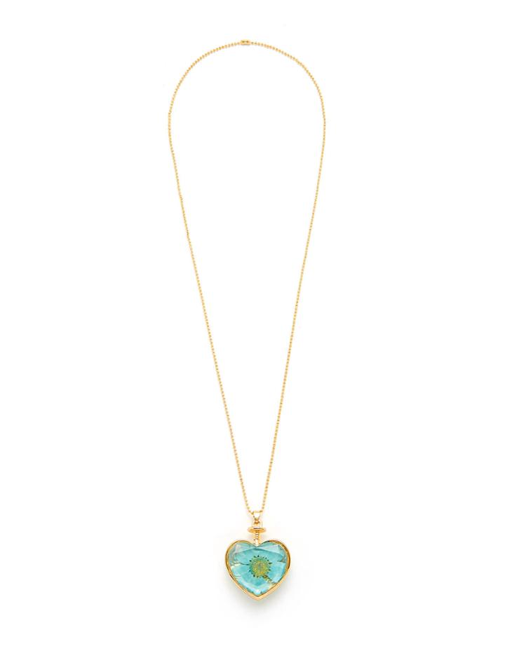 Shein Glass Flower Heart Pendant Chain Necklace