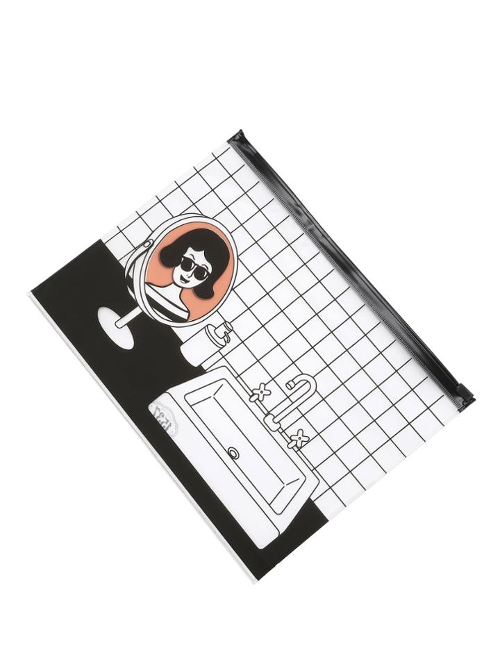 Shein Grid & Girl Print Clear Pouch