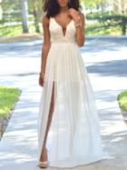 Shein White V Neck Sleeveless Lace Backless Dress