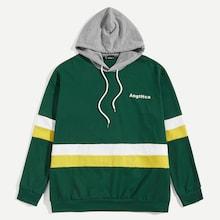 Shein Men Color-block Letter Embroidered Hoodie