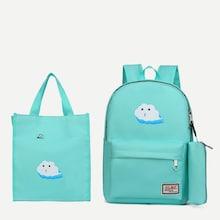 Shein Cloud Print Backpack With Pencil Case & Shopper Bag