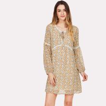 Shein Tied Neck Applique Floral Dress