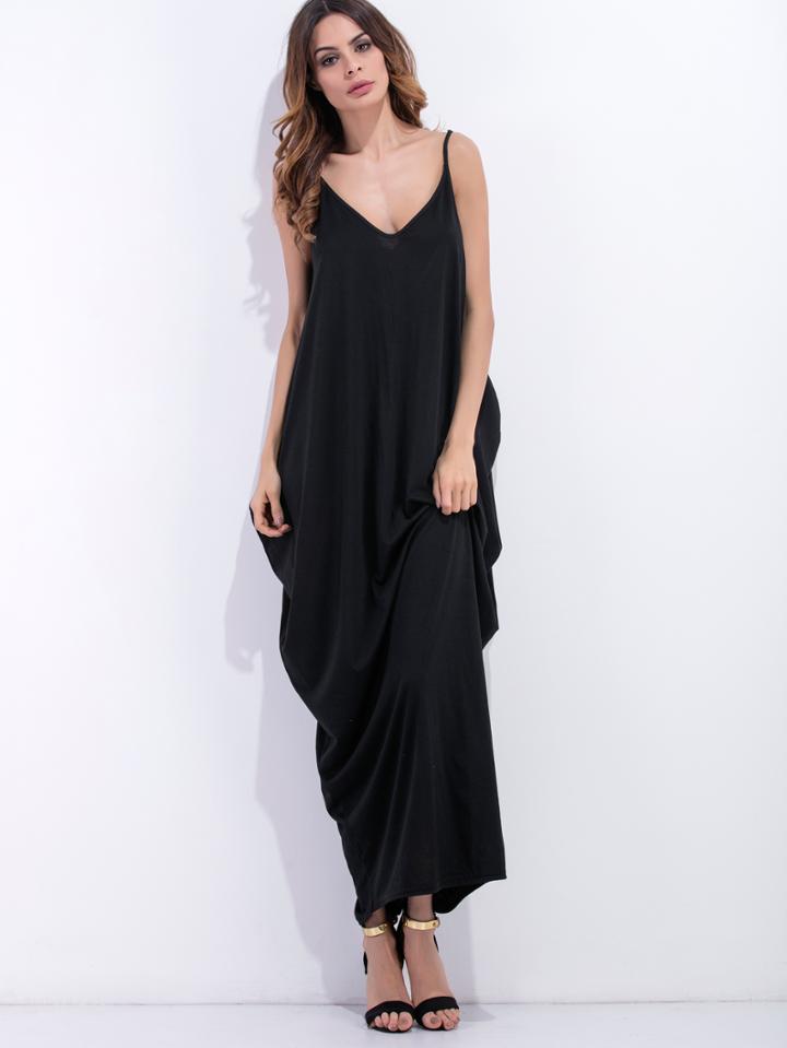 Shein Black Spaghetti Strap Cocoon Dress