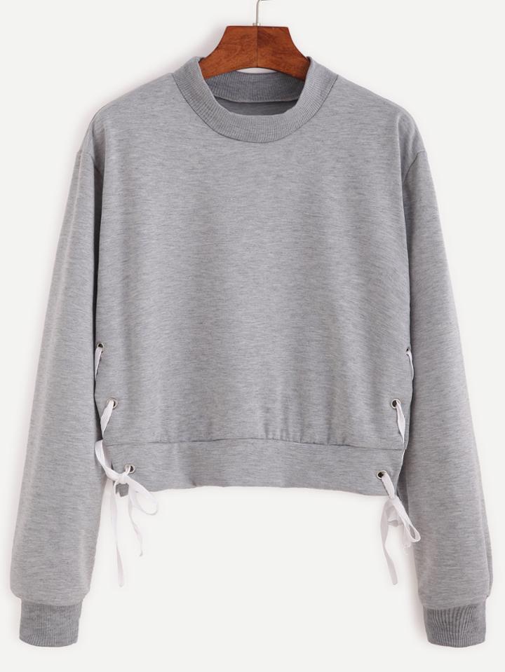 Shein Eyelet Tie-side Crop Sweatshirt