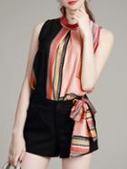 Shein Red Color Block Top With Bowtie Shorts
