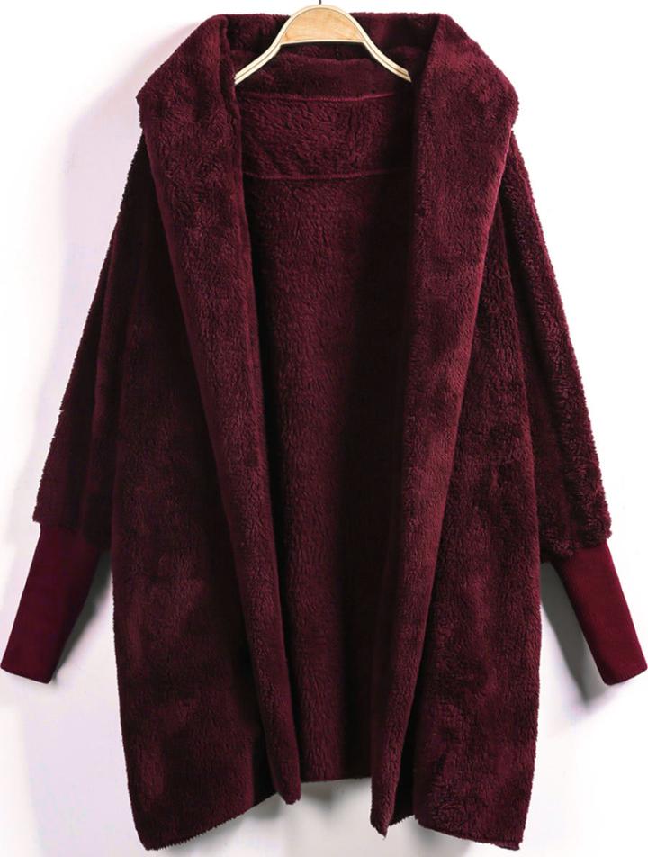 Shein Open Front Fluffy Hooded Coat