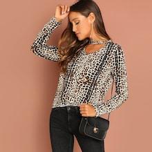 Shein Choker Neck Leopard Tee