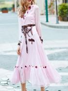 Shein Pink V Neck Tie-waist Sequined Maxi Dress