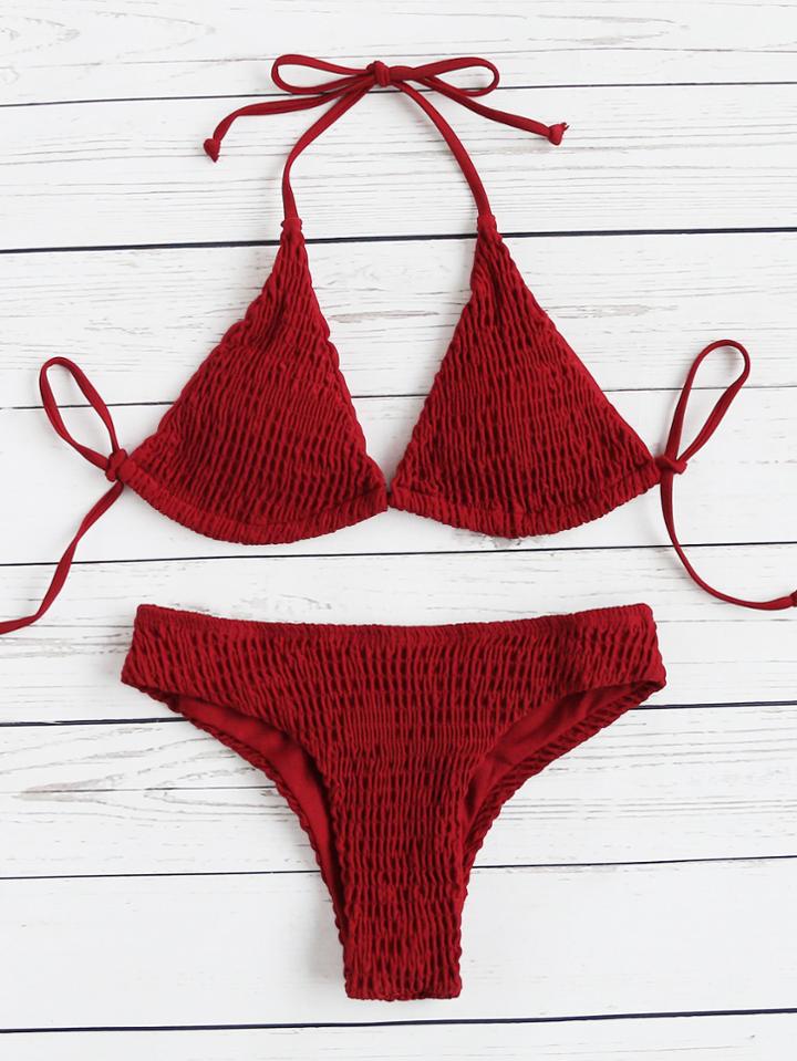 Shein Shirred Triangle Bikini Set
