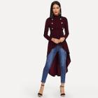Shein Mock-neck Double Breasted Front Dip Hem Top
