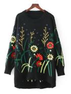 Shein Flower Embroidery Dip Hem Sweater