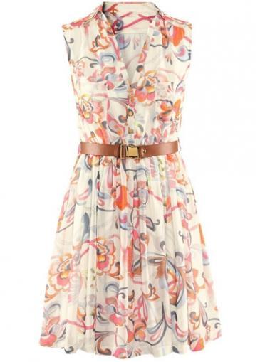 Rosewe Alluring Print Design Turndown Collar A Line Dress