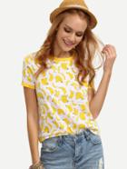 Shein Yellow Bananas Print Short Sleeve T-shirt