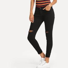 Shein Knee Rips Raw Hem Skinny Jeans