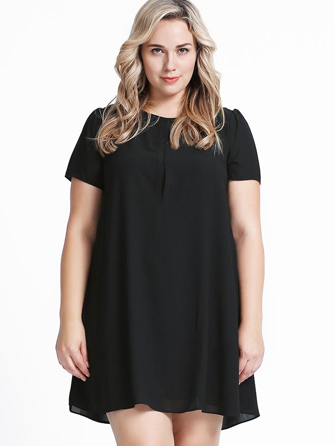 Shein Black Zip Back Plain Plus Size Dress