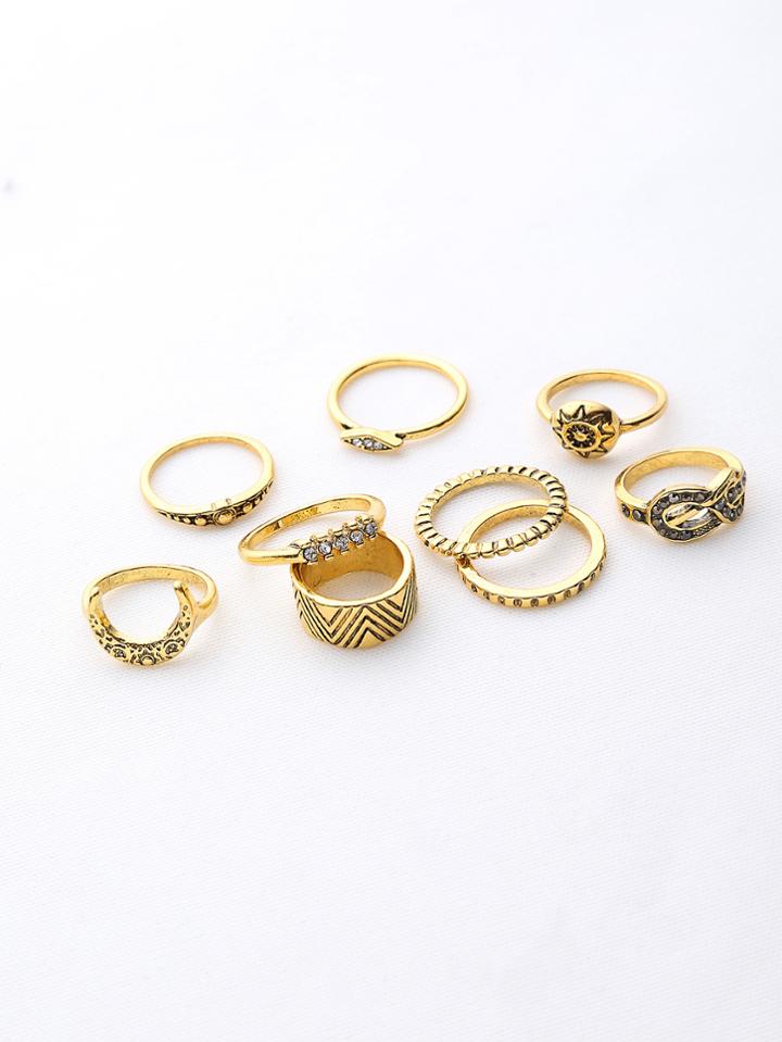 Shein Moon And Rhinestone Ring Set