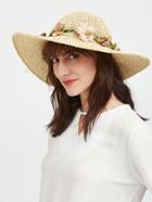 Shein Beige Flower Detail Straw Hat With Bow