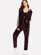 Shein Striped Crushed Velvet Hoodie Jacket & Pants Set