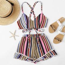 Shein Criss Cross Back Striped Cami With Shorts
