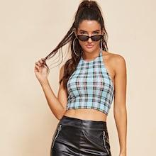 Shein Plaid Crop Halter Top