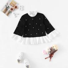 Shein Girls Pearl Beading Ruffle Hem Top