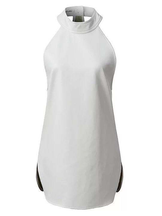 Shein White Halter Sleeveless Pu Dress