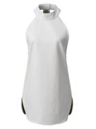 Shein White Halter Sleeveless Pu Dress