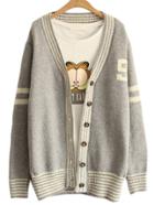 Shein Grey Single Breasted Striped Sweater Coat