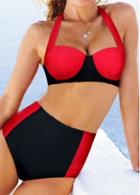 Rosewe High Waist Push Up Halter Two Piece Swimsuit