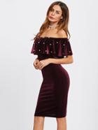 Shein Pearl Detail Frill Off Shoulder Dress