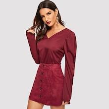 Shein V Neck Puff Sleeve Blouse