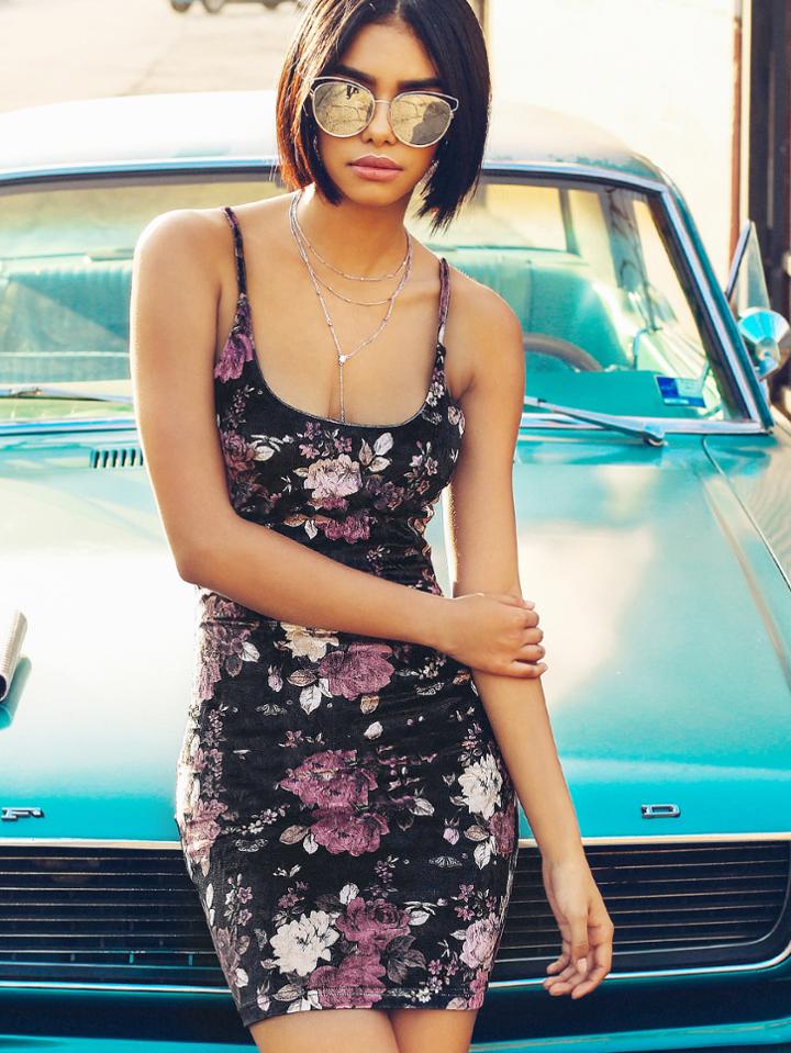 Shein Floral Velvet Cami Dress