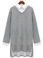 Shein Grey Knittet Contrast Collar High Low Dress
