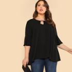 Shein Plus Cut Out Neck Flounce Sleeve Solid Blouse