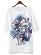 Shein White Zipper Back Diamond Ink Print Dress