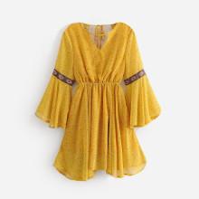 Shein Calico Print Embroidered Tape Detail Open Back Dress