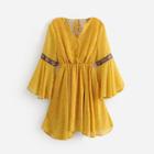 Shein Calico Print Embroidered Tape Detail Open Back Dress