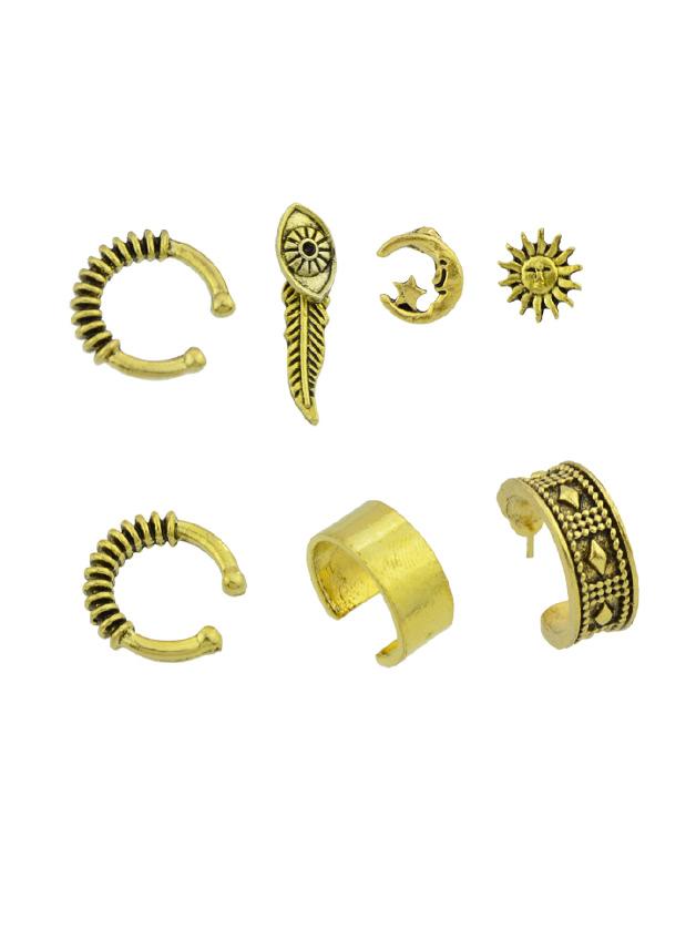 Shein At-gold 7 Pcs/set Boho Circle Ear Cuff Clip Cartilage Earrings