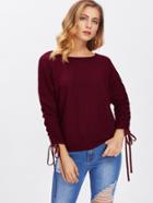 Shein Drawstring Sleeve Ribbed Sweater