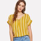 Shein O-ring Zip Up Batwing Sleeve Striped Top