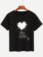 Shein Black Heart Speckled Print T-shirt