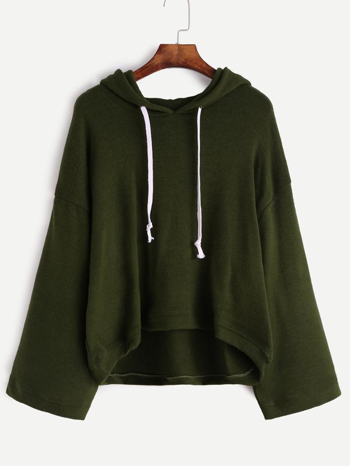 Shein Dark Green Drop Shoulder Drawstring Hooded Sweater