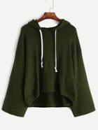 Shein Dark Green Drop Shoulder Drawstring Hooded Sweater