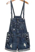 Shein Blue Strap Ripped Denim Jumpsuit