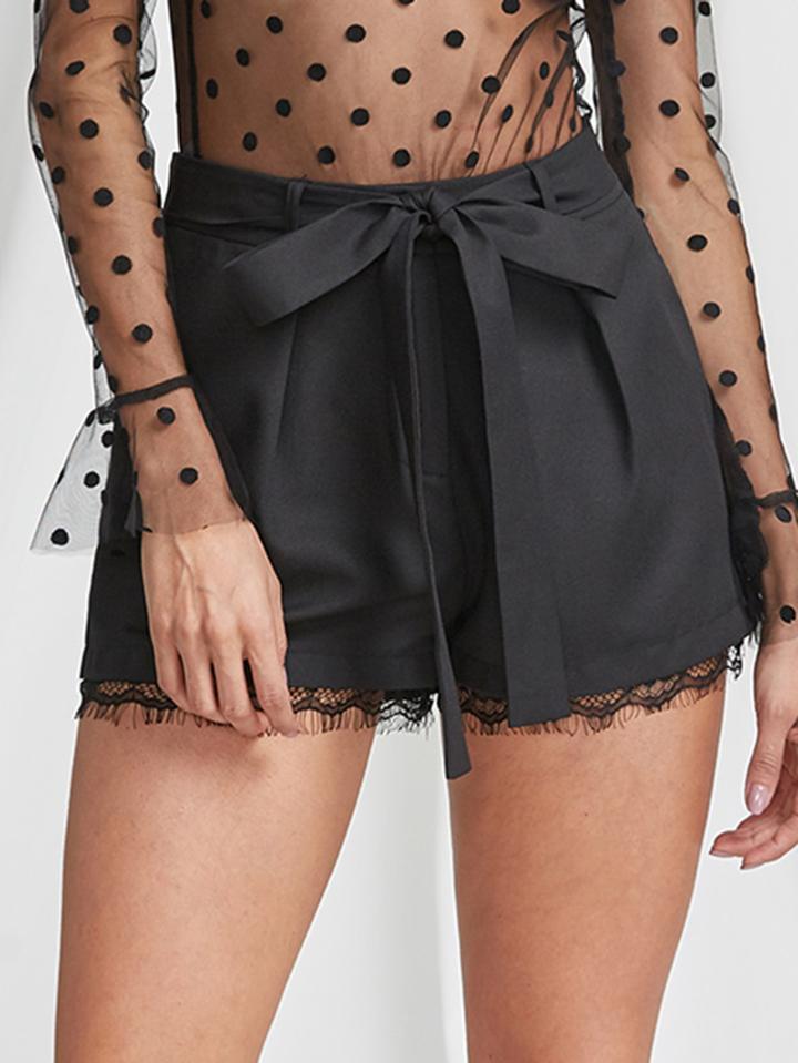 Shein Self Tie Lace Trim Tailored Shorts