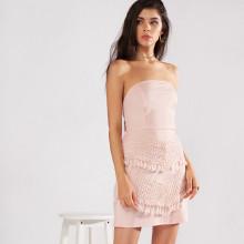 Shein Fringe Trim Backless Knot Back Tube Dress