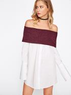 Shein Contrast Foldover Off Shoulder Wide Cuff Shirt